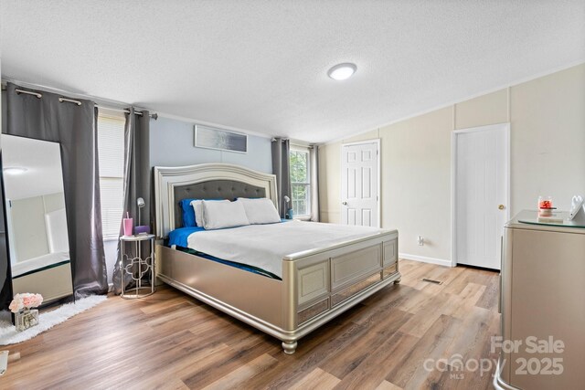4375 Fox Rd, Lenoir, NC 28645 - bedroom featuring a textured ceiling, vaulted ceiling, and light wood finished floors