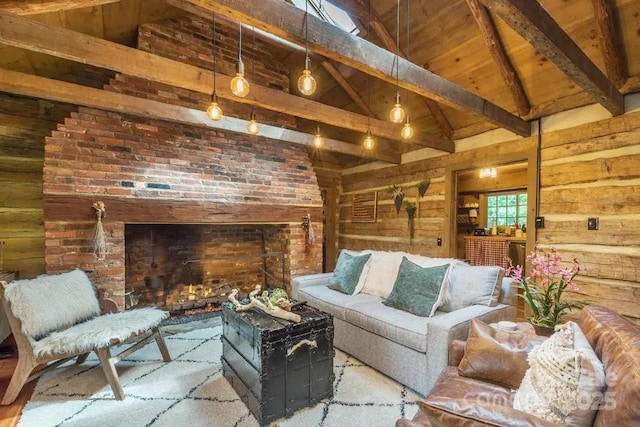 30 Wagon Mountain Dr, Weaverville, NC 28787 - living room with high vaulted ceiling, wooden walls, and a wooden ceiling with exposed beams