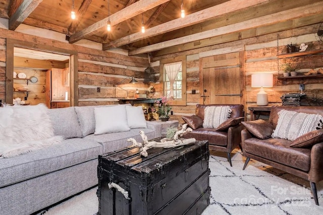 30 Wagon Mountain Dr, Weaverville, NC 28787 - living area featuring wooden walls and a wood ceiling with exposed beams