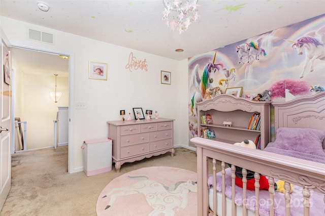 12822 Plumleaf Dr, Charlotte, NC 28213 - bedroom with carpet floors, baseboards, and a chandelier
