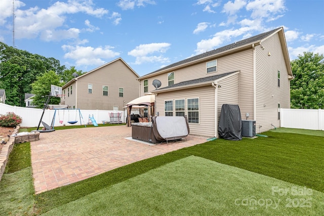12822 Plumleaf Dr, Charlotte, NC 28213 - back of house with a gazebo, a patio area, a playground, and cooling unit