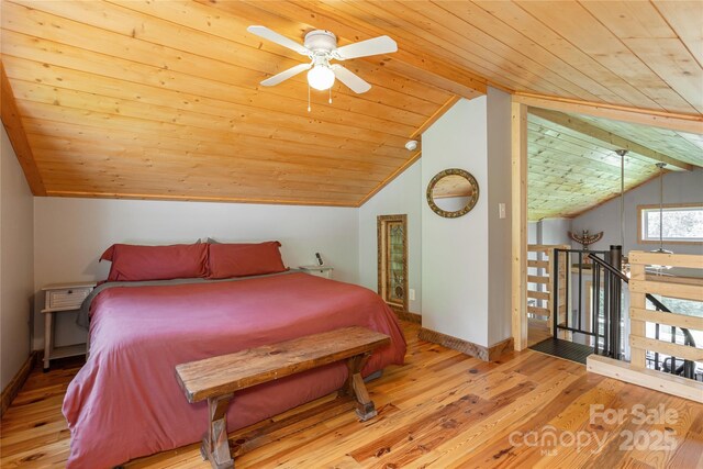 223 Smith Cove Rd, Candler, NC 28715 - bedroom featuring wooden ceiling, baseboards, and wood finished floors
