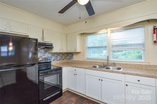 923 Yuma St, Charlotte, NC 28213 - kitchen featuring black appliances, a sink, under cabinet range hood, and plenty of natural light