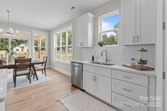 4949 Rimer Rd Unit 4, Concord, NC 28025 - kitchen with stainless steel dishwasher, a sink, light countertops, decorative backsplash, and baseboards