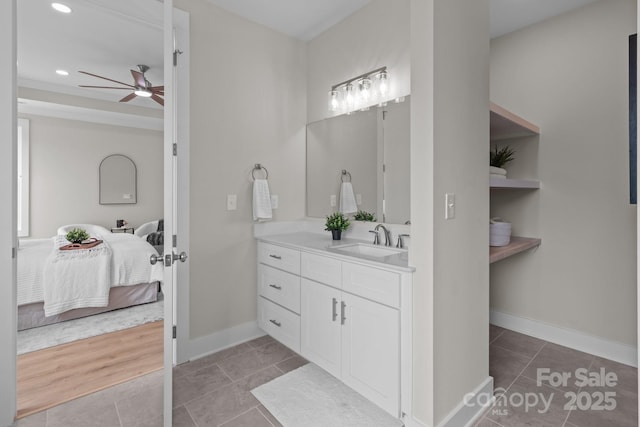 4949 Rimer Rd Unit 4, Concord, NC 28025 - ensuite bathroom with vanity, ceiling fan, tile patterned floors, recessed lighting, and baseboards