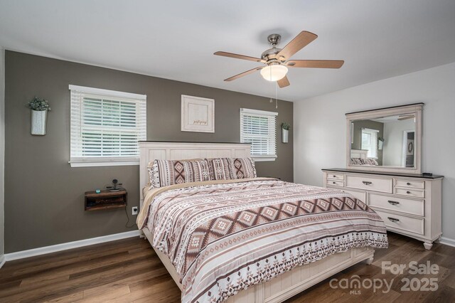 1761 Arden Dr, Lincolnton, NC 28092 - bedroom featuring dark wood-style flooring, baseboards, and ceiling fan