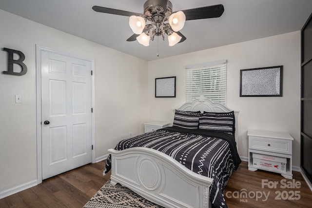 1761 Arden Dr, Lincolnton, NC 28092 - bedroom with dark wood-style floors, baseboards, and a ceiling fan