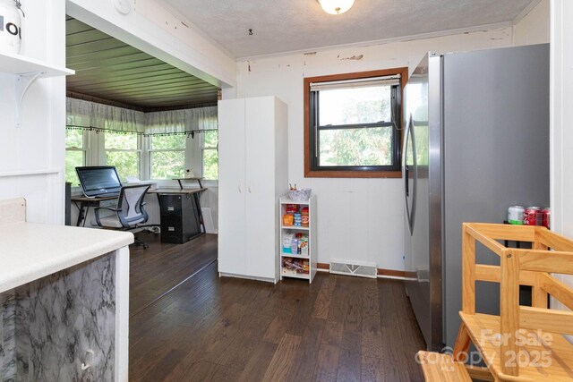 15 Gaddy Rd, Weaverville, NC 28787 - kitchen with freestanding refrigerator, dark wood-style flooring, and an office area