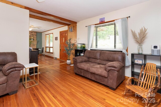 15 Gaddy Rd, Weaverville, NC 28787 - living area with light wood-style floors and beamed ceiling