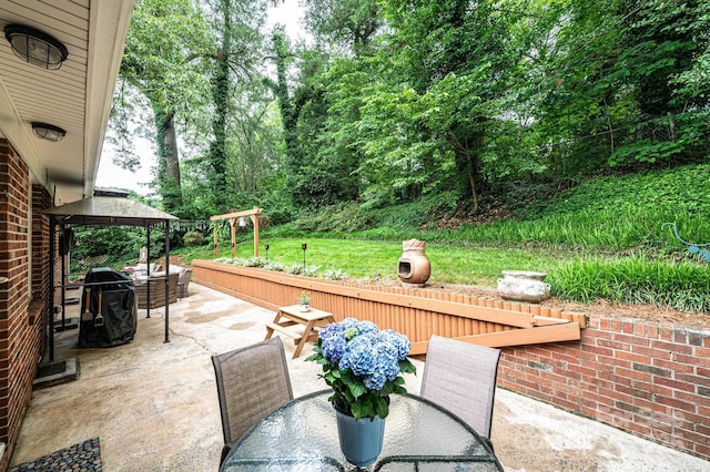 view of patio / terrace with outdoor dining space and a gazebo