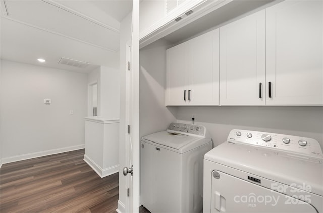3004 Marlowe Ave, Charlotte, NC 28208 - laundry area with cabinet space, separate washer and dryer, dark wood finished floors, baseboards, and recessed lighting