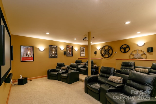 carpeted home theater with recessed lighting