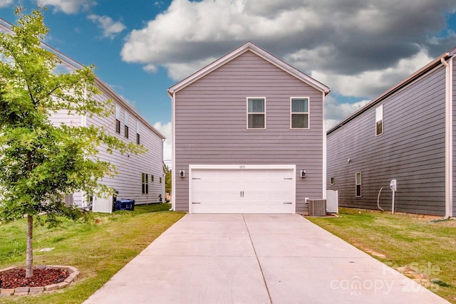 11951 Old Statesville Rd, Huntersville, NC 28078 - view of side of home with an attached garage, concrete driveway, a yard, and central air condition unit
