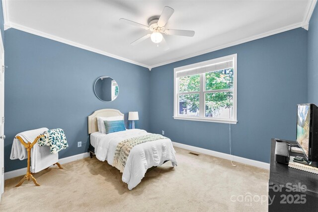 6300 Latta Springs Cir, Huntersville, NC 28078 - carpeted bedroom featuring crown molding, baseboards, and a ceiling fan