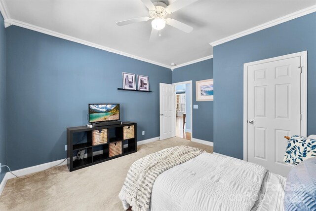 6300 Latta Springs Cir, Huntersville, NC 28078 - carpeted bedroom featuring crown molding, baseboards, and ceiling fan
