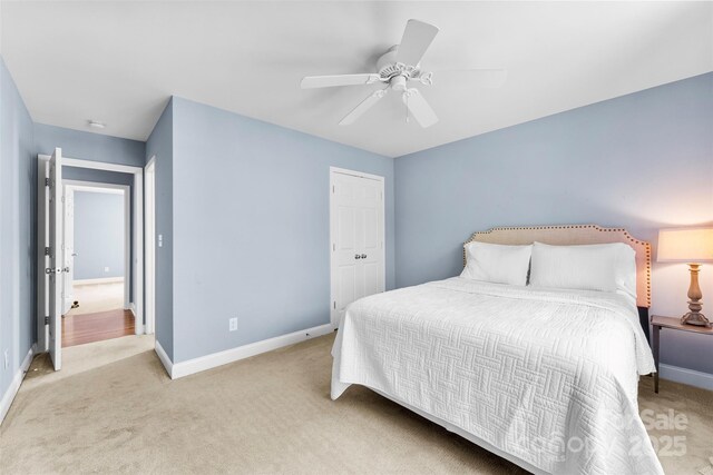 6300 Latta Springs Cir, Huntersville, NC 28078 - bedroom with light colored carpet, baseboards, and ceiling fan