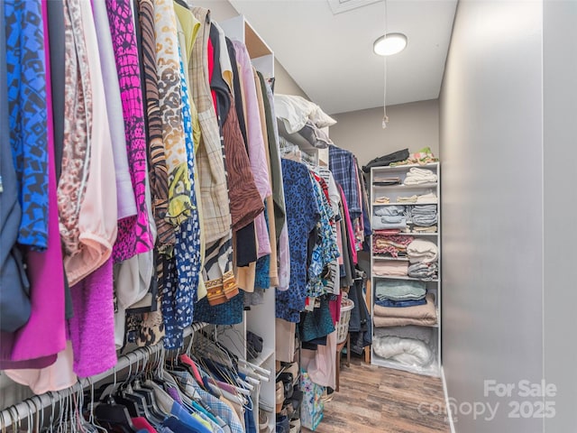 379 Running Briar Rd, Fletcher, NC 28732 - walk in closet featuring wood finished floors and attic access