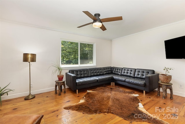 7015 Lavern St, Charlotte, NC 28215 - living area featuring crown molding, ceiling fan, and wood-type flooring