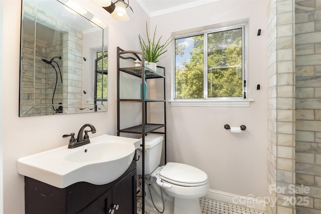 7015 Lavern St, Charlotte, NC 28215 - bathroom with vanity, plenty of natural light, and ornamental molding