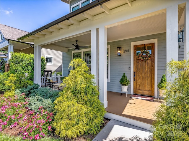 294 W Main St, Brevard, NC 28712 - property entrance featuring a porch, ceiling fan, and a shingled roof