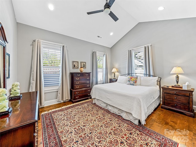 294 W Main St, Brevard, NC 28712 - bedroom with vaulted ceiling, wood finished floors, recessed lighting, and ceiling fan
