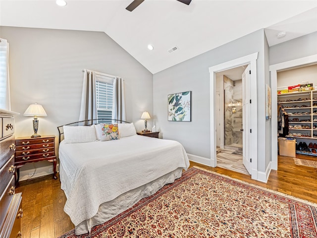 294 W Main St, Brevard, NC 28712 - bedroom with wood finished floors, vaulted ceiling, recessed lighting, a ceiling fan, and a spacious closet