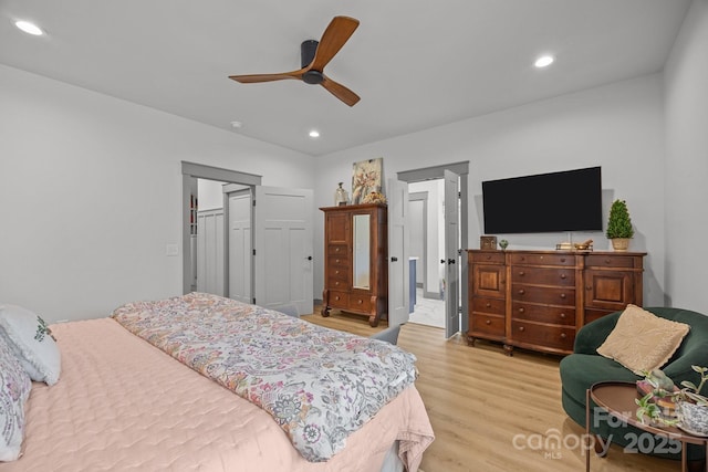 187 Olde Cobblestone Dr, Bostic, NC 28018 - bedroom with light wood-style floors, recessed lighting, and a ceiling fan