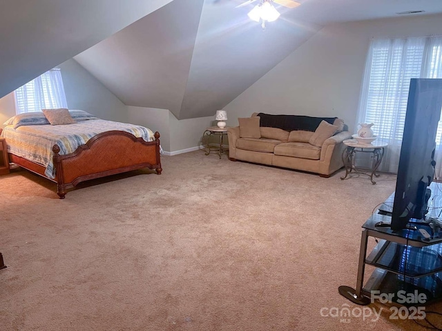 15494 Donnington Dr, Charlotte, NC 28277 - bedroom with lofted ceiling, carpet flooring, and ceiling fan