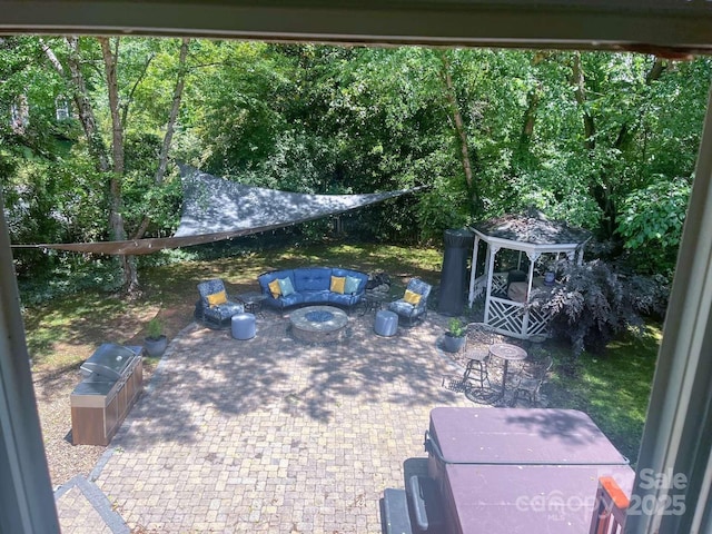 15494 Donnington Dr, Charlotte, NC 28277 - view of patio / terrace with an outdoor hangout area and a gazebo