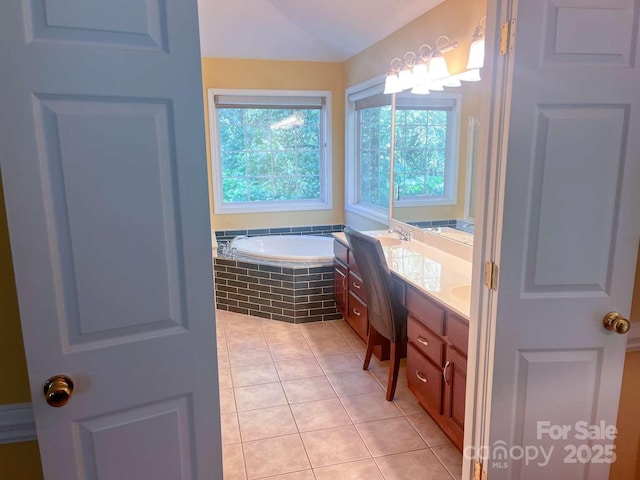 15494 Donnington Dr, Charlotte, NC 28277 - bathroom featuring tile patterned flooring, double vanity, and a garden tub