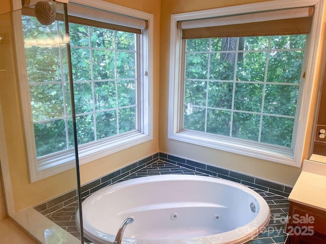 15494 Donnington Dr, Charlotte, NC 28277 - full bath featuring a tub with jets, healthy amount of natural light, and vanity