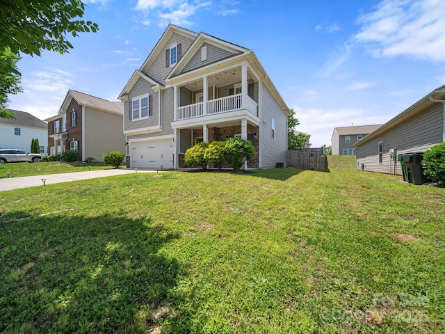10426 Kempsford Dr, Charlotte, NC 28262 - view of front facade featuring a garage, a balcony, and concrete driveway