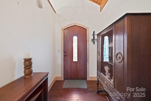 3540 Fork Creek Rd, Saluda, NC 28773 - entryway with arched walkways, dark wood-style floors, and high vaulted ceiling