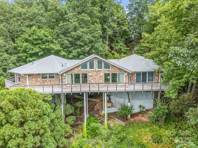 698 Youngs Mountain Dr, Lake Lure, NC 28746 - back of house with stone siding and a deck