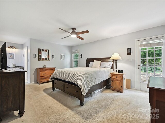2911 Butter Churn Ln, Matthews, NC 28105 - bedroom with light colored carpet, multiple windows, and access to outside