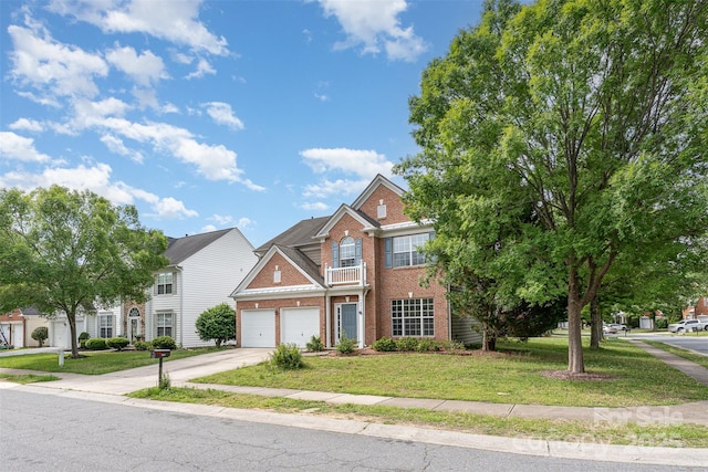 2013 Arbor Crest Ct, Charlotte, NC 28262 - view of front of home featuring brick siding, concrete driveway, a garage, and a front yard