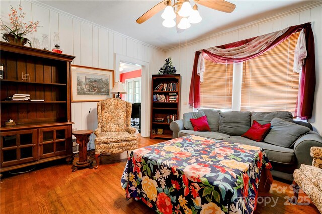 611 E Marion St, Shelby, NC 28150 - bedroom with crown molding, wood finished floors, and a ceiling fan