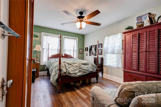 611 E Marion St, Shelby, NC 28150 - bedroom with multiple windows, baseboards, hardwood / wood-style flooring, and ceiling fan