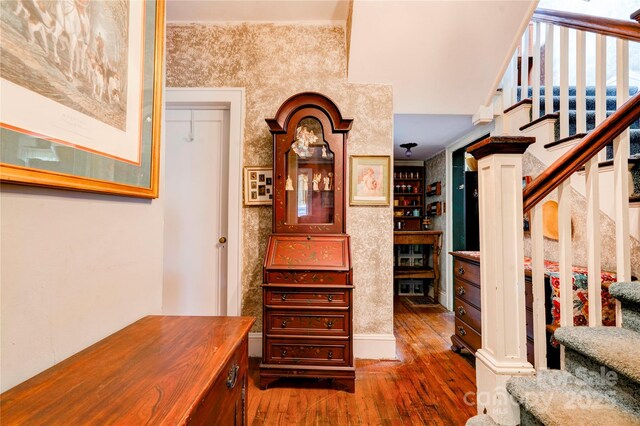 611 E Marion St, Shelby, NC 28150 - stairs with hardwood / wood-style floors