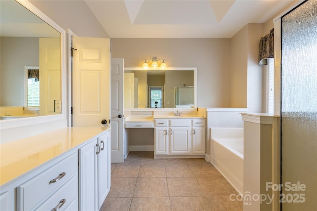 1009 Brookline Dr, Huntersville, NC 28078 - full bathroom featuring a bath, vanity, and tile patterned floors
