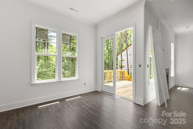 6782 Kingfisher Ct, Denver, NC 28037 - spare room featuring baseboards, dark wood-style floors, and ornamental molding
