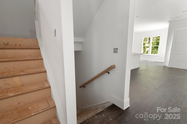 6782 Kingfisher Ct, Denver, NC 28037 - stairs featuring baseboards and wood finished floors