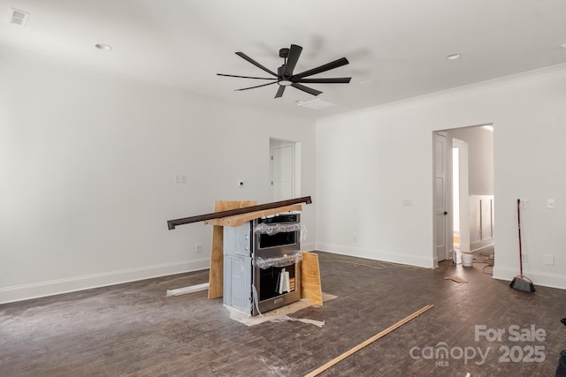 6782 Kingfisher Ct, Denver, NC 28037 - unfurnished living room with ceiling fan, wood finished floors, and ornamental molding