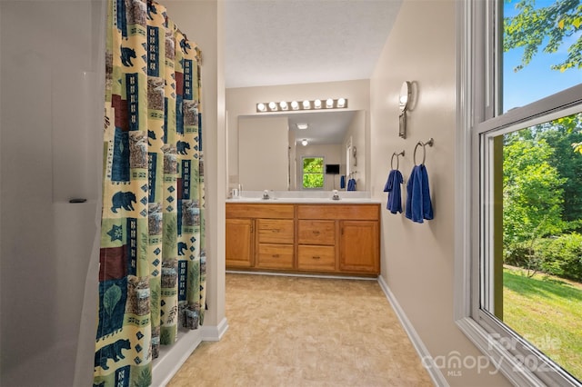 2 Candlestick Dr, Zirconia, NC 28790 - full bathroom featuring plenty of natural light, baseboards, double vanity, and curtained shower