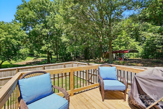 2903 Price Rushing Rd, Monroe, NC 28110 - deck featuring a fenced backyard and view of wooded area