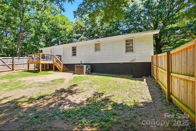 2903 Price Rushing Rd, Monroe, NC 28110 - rear view of property with a deck, stairs, a fenced backyard, and crawl space