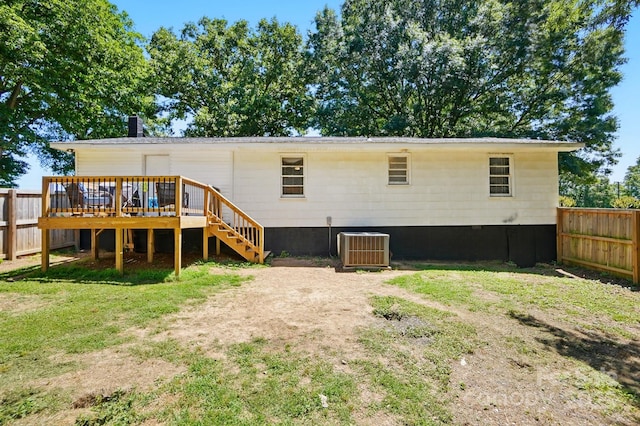 2903 Price Rushing Rd, Monroe, NC 28110 - rear view of house featuring central AC unit, a deck, stairway, and a chimney