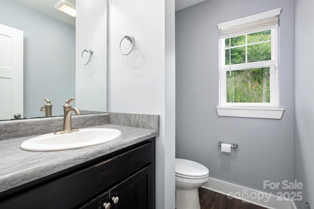 207 Stoney Point Way, Candler, NC 28715 - bathroom featuring vanity, toilet, wood finished floors, and baseboards