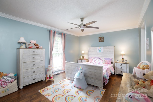 785 Sanside Dr, York, SC 29745 - bedroom featuring crown molding, wood finished floors, a ceiling fan, and a textured ceiling