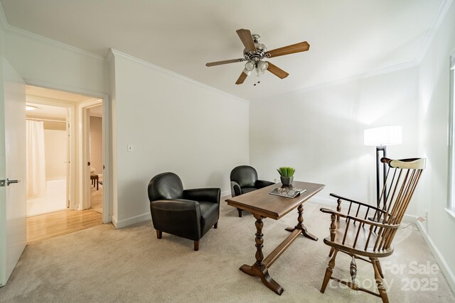 5927 Quail Hollow Rd Unit H, Charlotte, NC 28210 - office space featuring light carpet, crown molding, ceiling fan, and baseboards